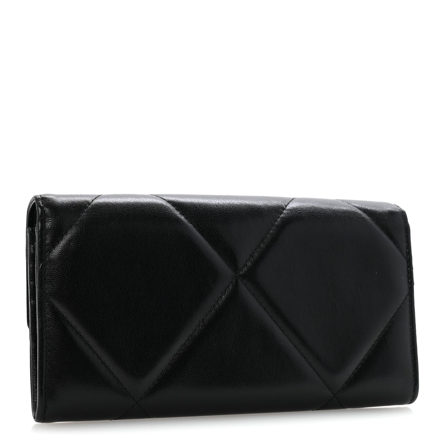 Chanel Shiny Goatskin Quilted Chanel 19 Flap Wallet Black 3 of 9