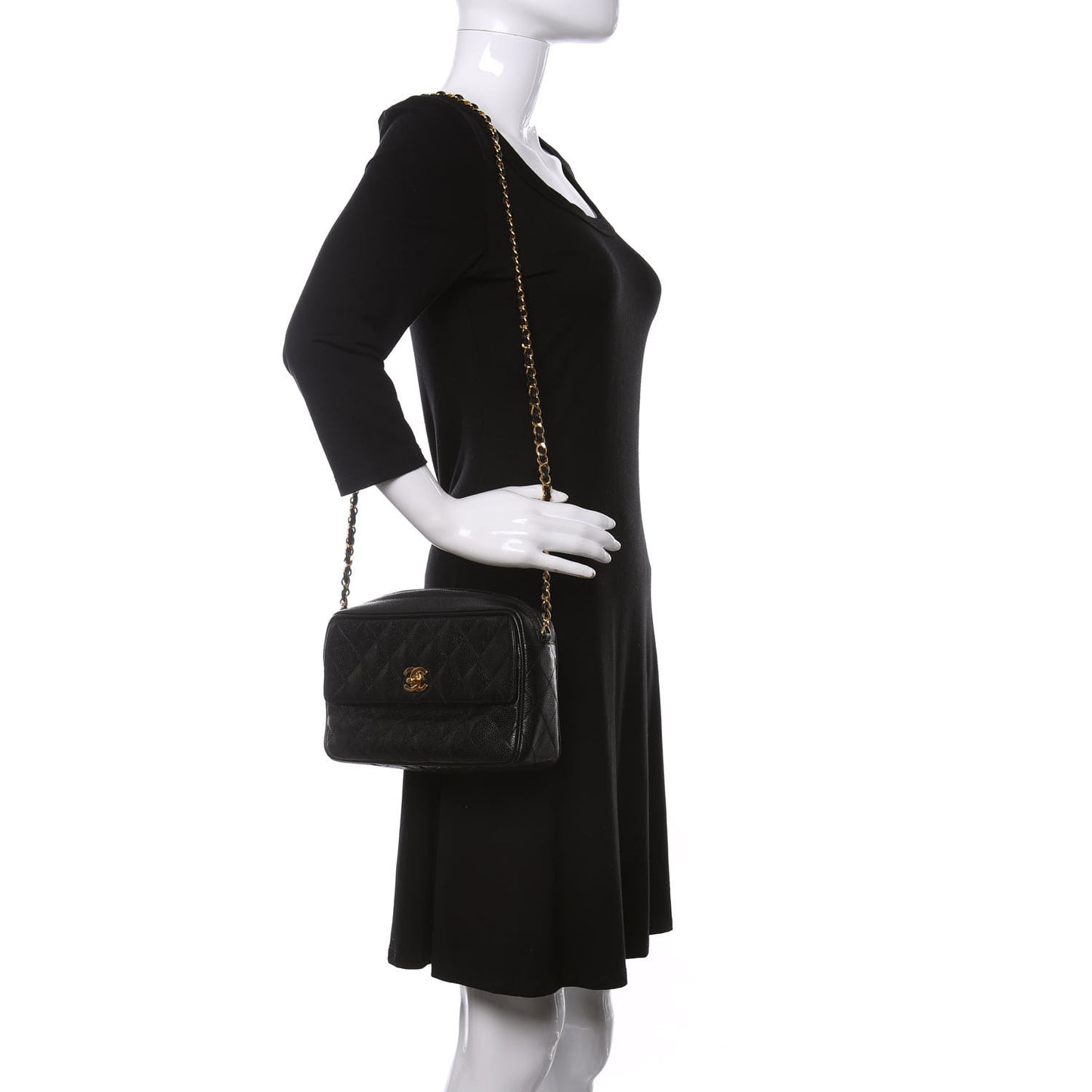 Caviar Quilted Camera Case Black