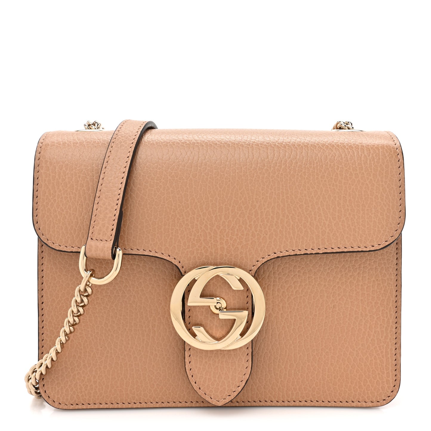 Dollar Calfskin Small Interlocking G Shoulder Bag Camelia