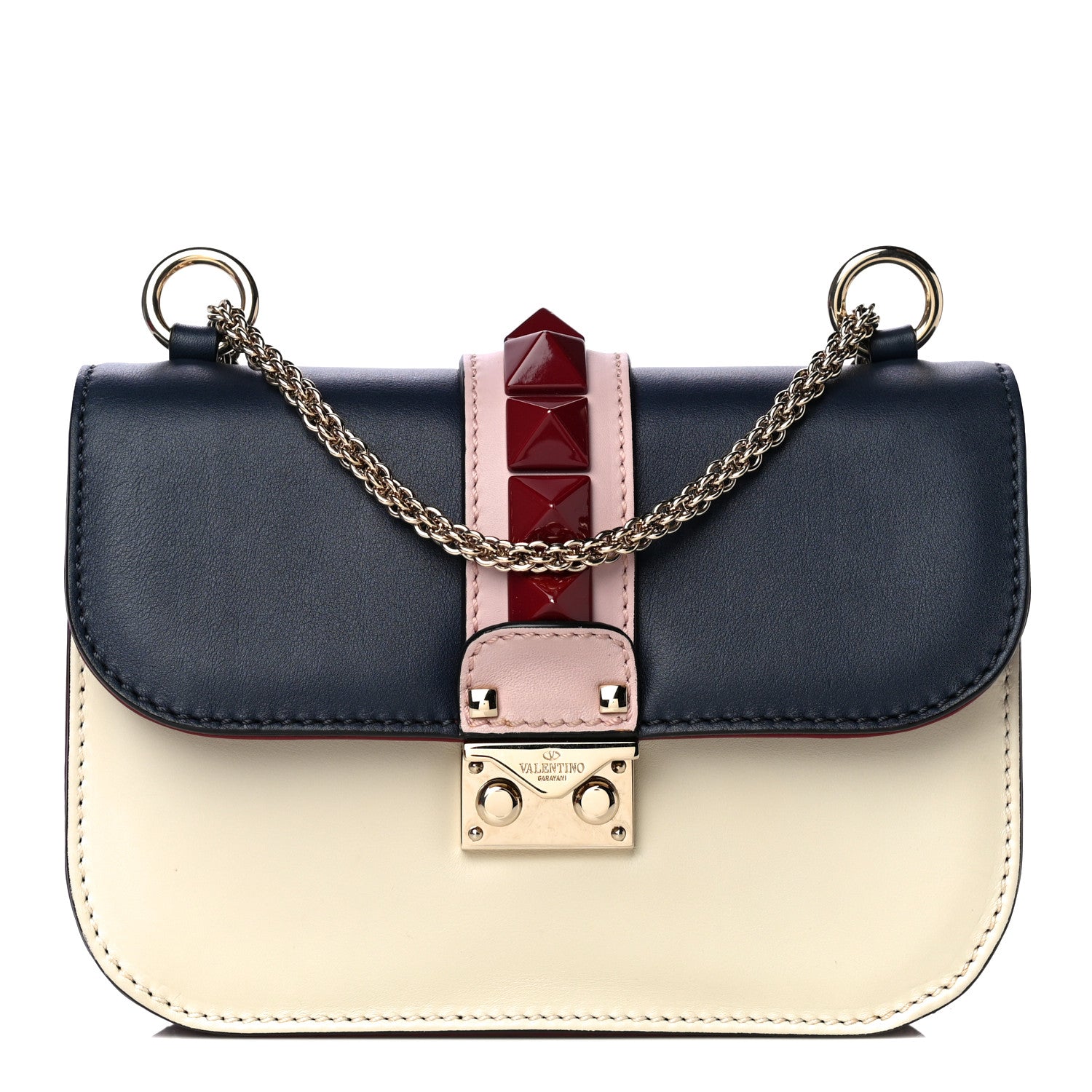 Valentino Garavani Vitello Small Glam Lock Rockstud Flap Light Ivory Water Rose Marine Rubin 1 of 13