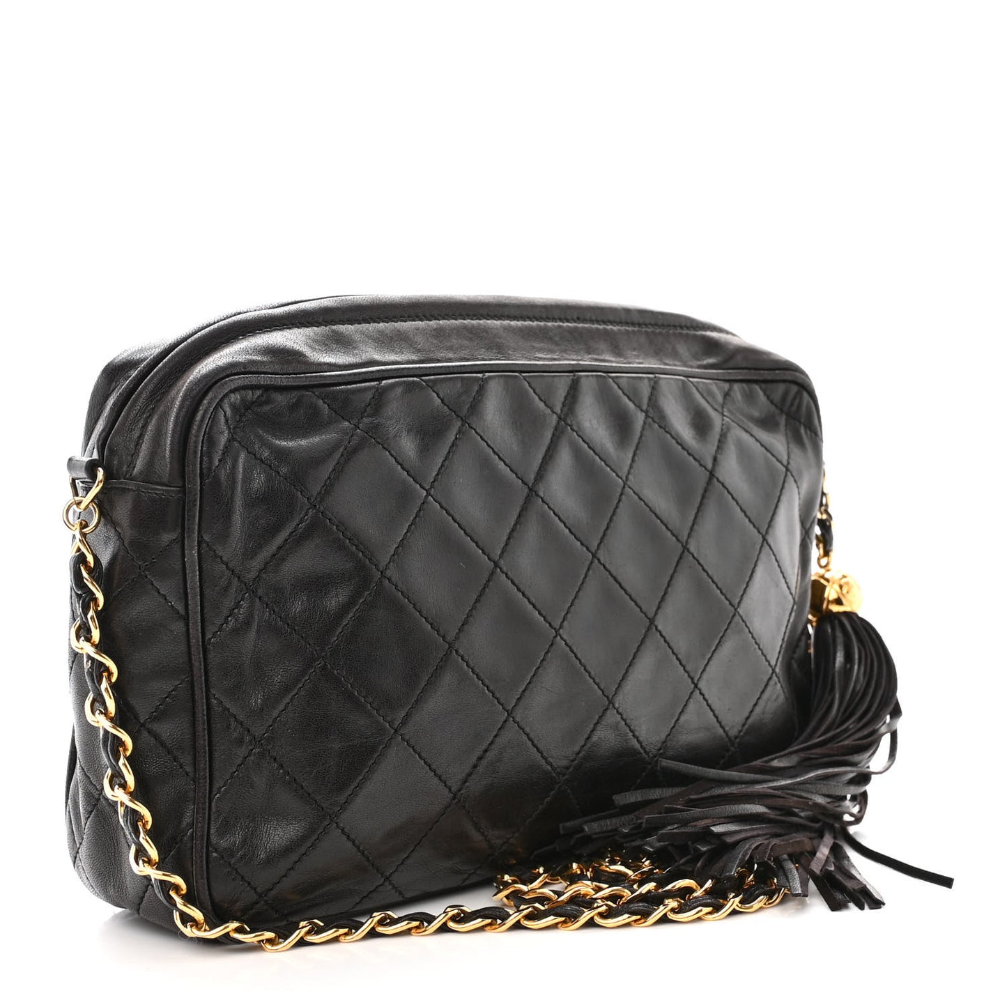 Lambskin Quilted CC Tassel Camera Case Black