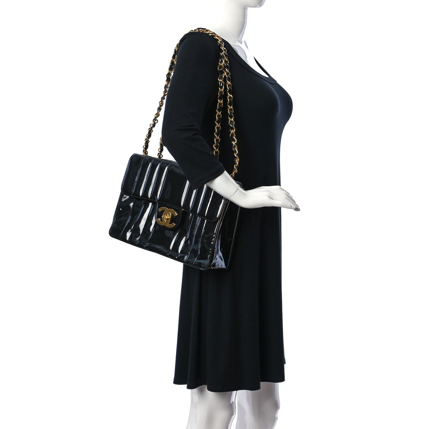 Patent Vertical Quilted Jumbo Single Flap Black