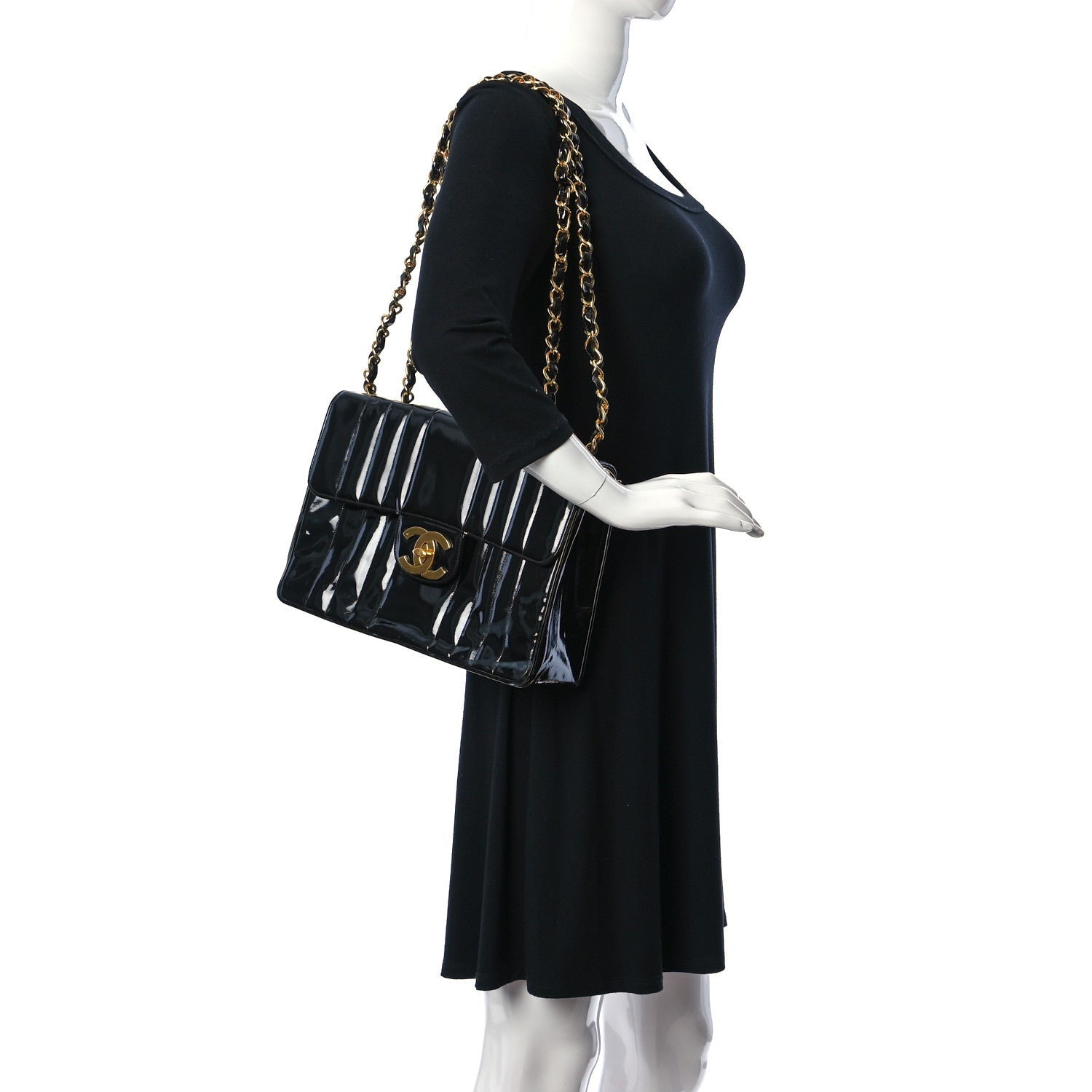 Chanel Patent Vertical Quilted Jumbo Single Flap Black 2 of 13