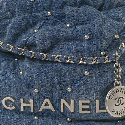 Chanel Washed Denim Quilted Studded Mini Chanel 22 Blue 8 of 11