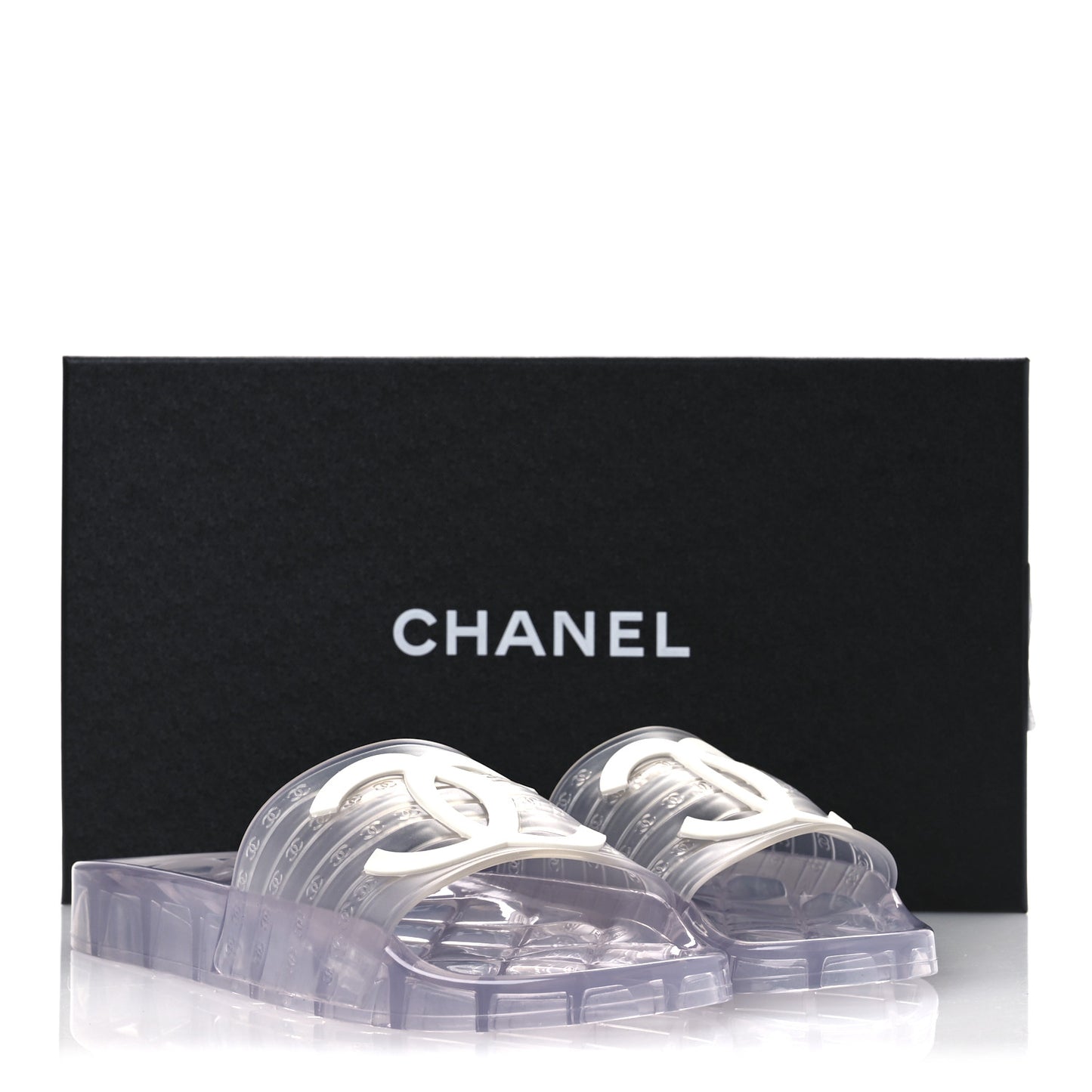 PVC Transparent CC Flat Slide Sandals 38 White