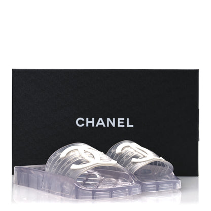Chanel PVC Transparent CC Flat Slide Sandals 38 White 11 of 11
