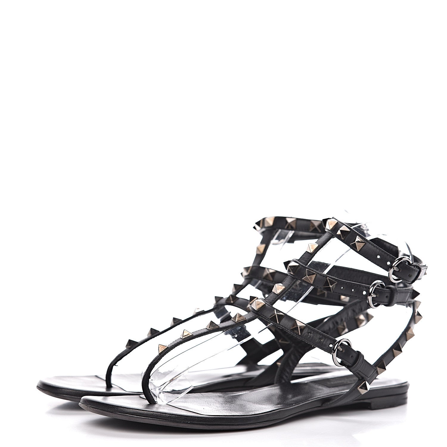 Valentino Garavani Nappa Rockstud Ankle Strap Flat Thong Sandals 38.5 Black 3 of 12