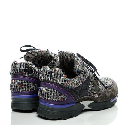 Chanel Suede Tweed Goatskin CC Sneakers 39.5 Grey Purple 4 of 6