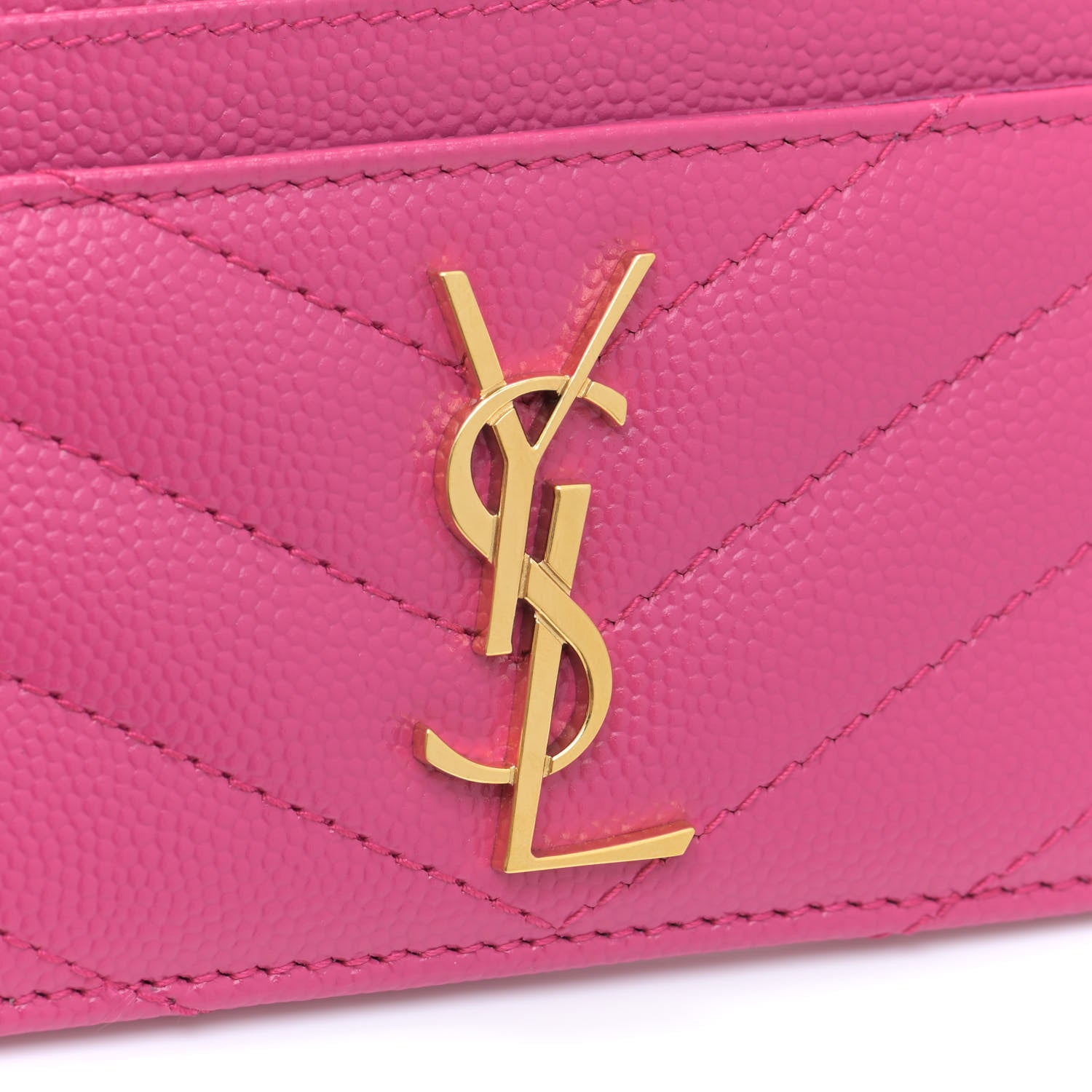 Saint Laurent Grain De Poudre Matelasse Chevron Monogram Credit Card Case Fuxia 9 of 10