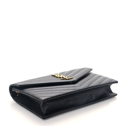 Saint Laurent Grain De Poudre Matelasse Chevron Monogram Envelope Chain Wallet Black 4 of 9