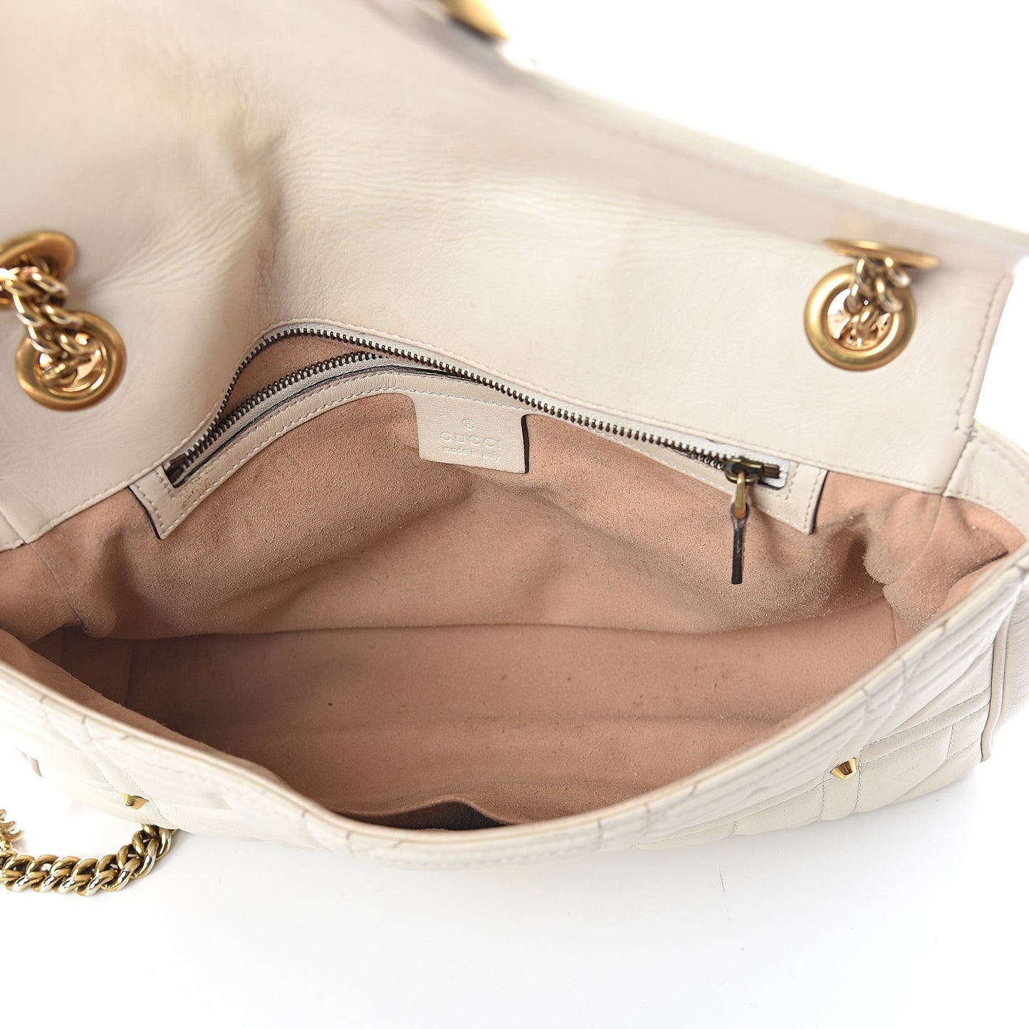 Calfskin Matelasse Studded Medium GG Marmont Shoulder Bag White
