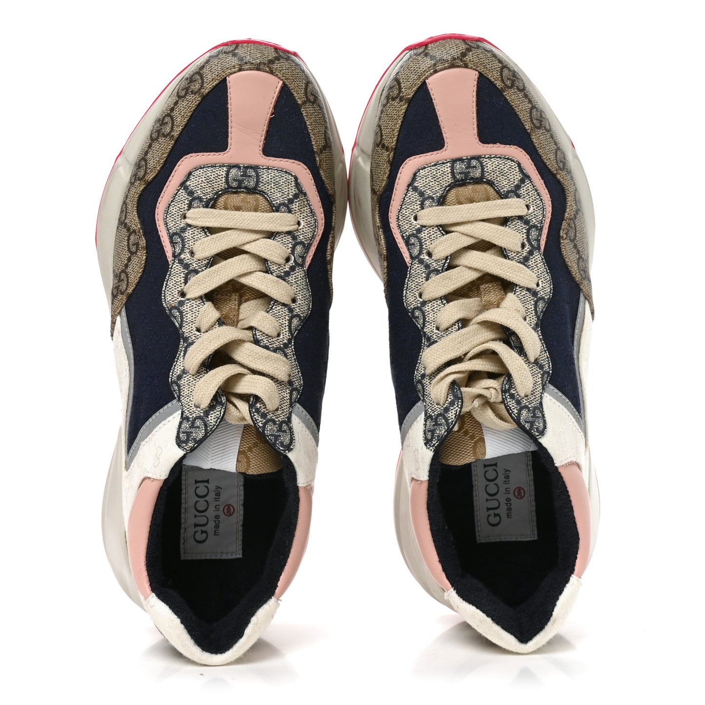 GG Supreme Monogram Mix Monogram Womens Rhyton Sneakers 39.5 London Blue Beige Pale Pink