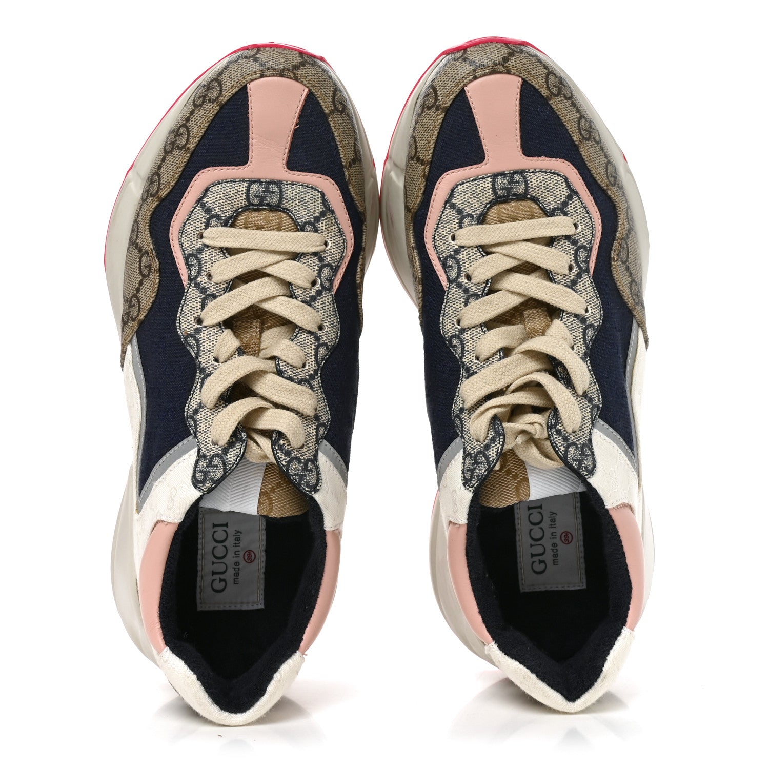 Gucci GG Supreme Monogram Mix Monogram Womens Rhyton Sneakers 39.5 London Blue Beige Pale Pink 6 of 8