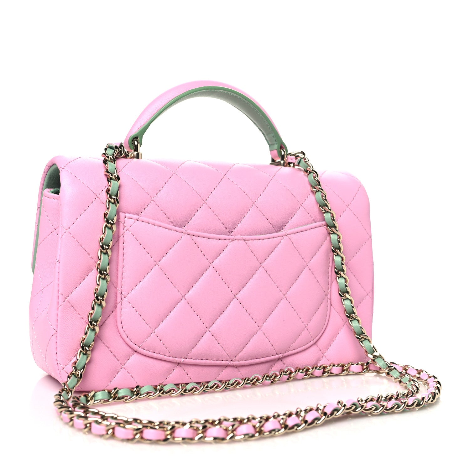 Chanel Lambskin Quilted Mini Top Handle Rectangular Flap Pink Green 3 of 11