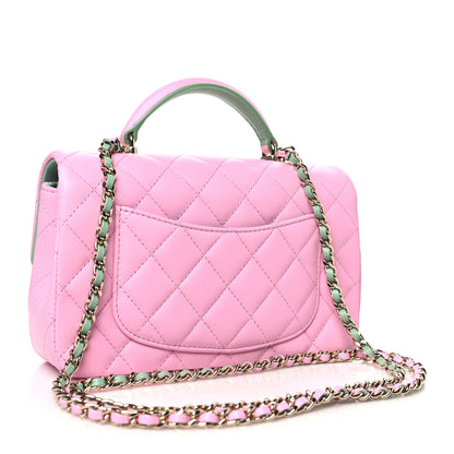 Chanel Lambskin Quilted Mini Top Handle Rectangular Flap Pink Green 3 of 11