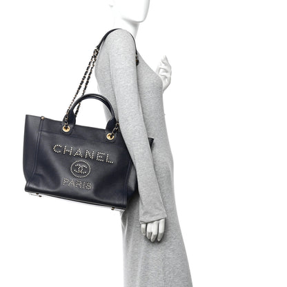 Chanel Caviar Small Studded Deauville Tote Navy 2 of 9