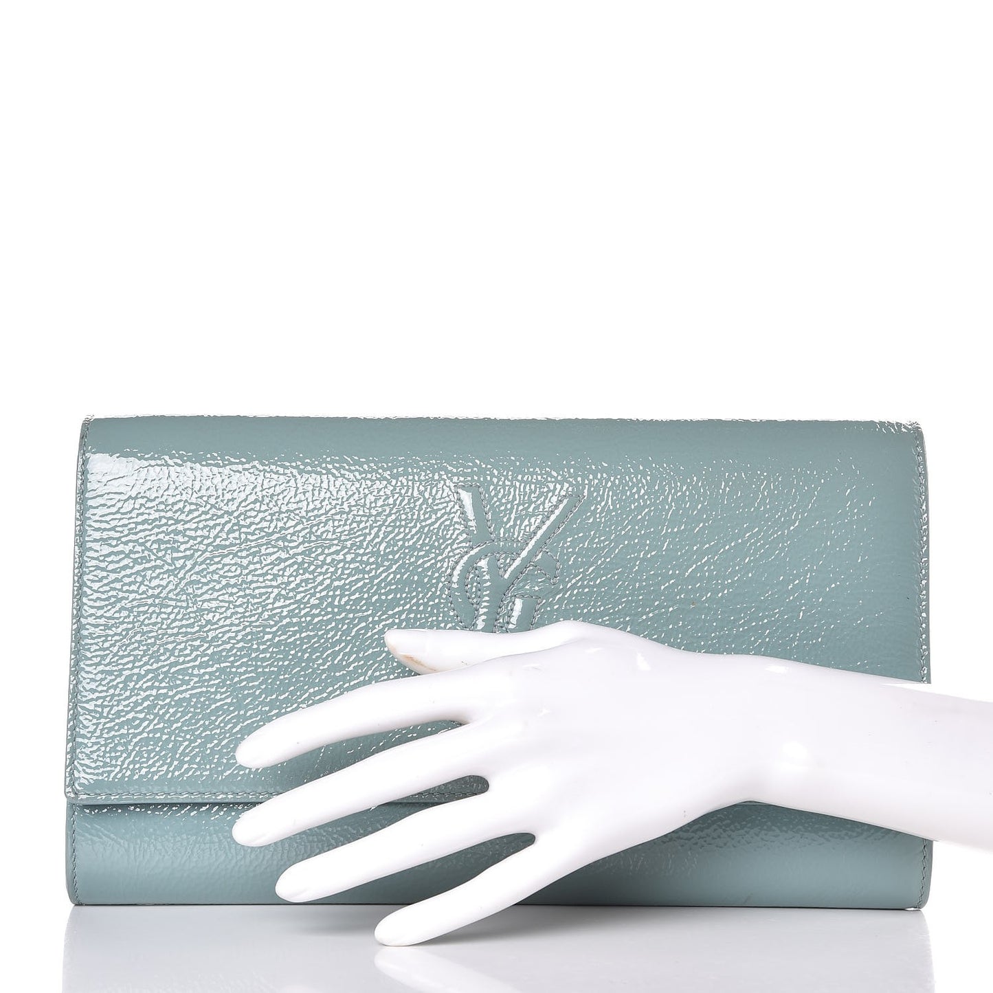 Textured Patent Large Belle De Jour Clutch Light Blue