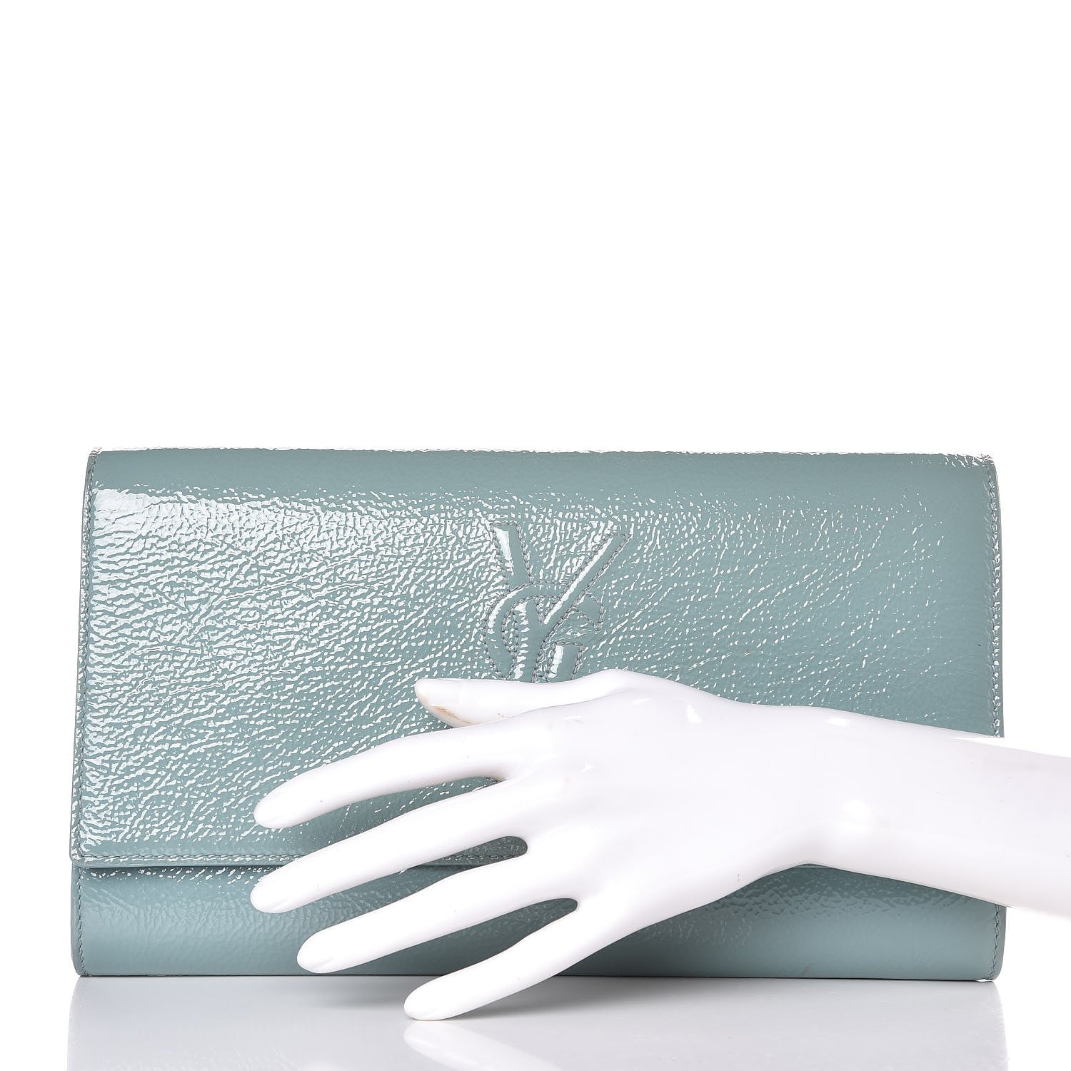 Saint Laurent Textured Patent Large Belle De Jour Clutch Light Blue 2 of 6