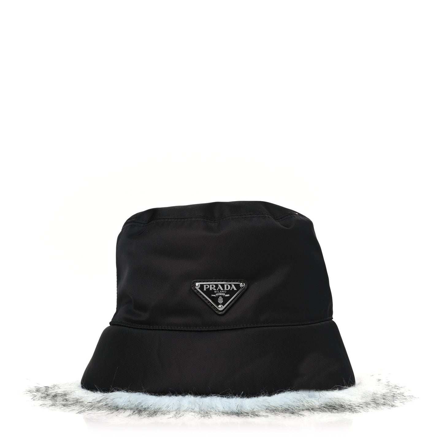 Re-Nylon Faux Fur Metal Triangle Logo Womens Bucket Hat M Black Astro