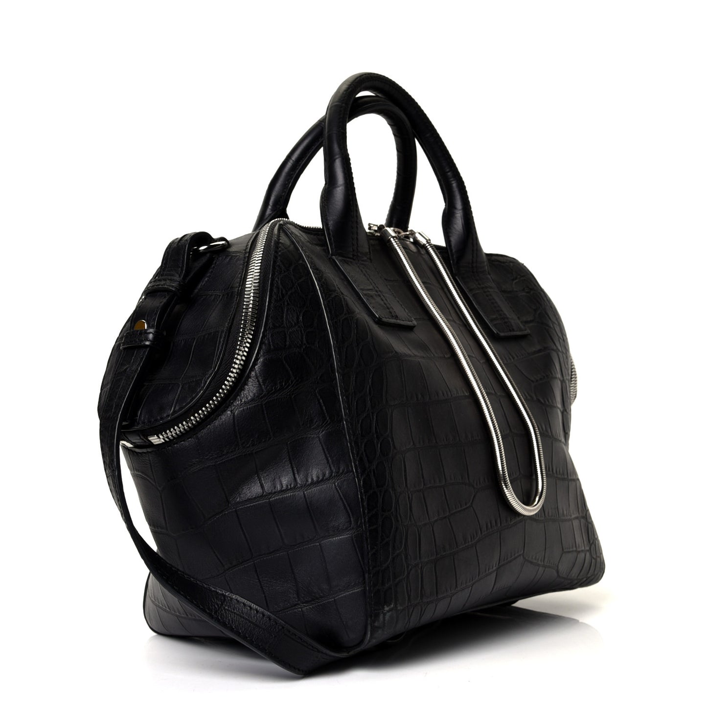 Calfskin Crocodile Embossed Jamie Chastity Bag Black