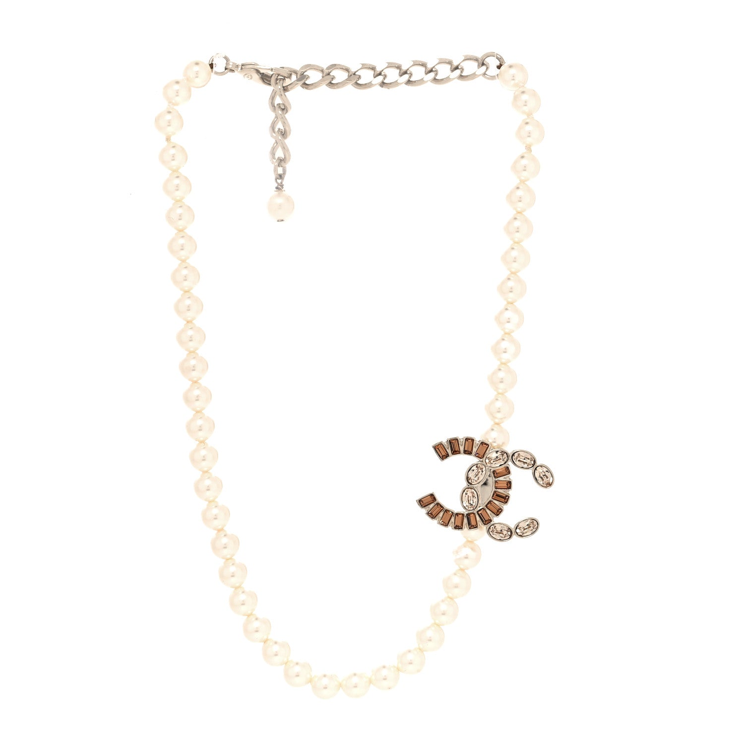 Chanel Pearl Crystal Resin Baguette CC Short Necklace Gold 3 of 5