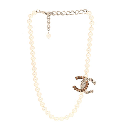 Chanel Pearl Crystal Resin Baguette CC Short Necklace Gold 3 of 5