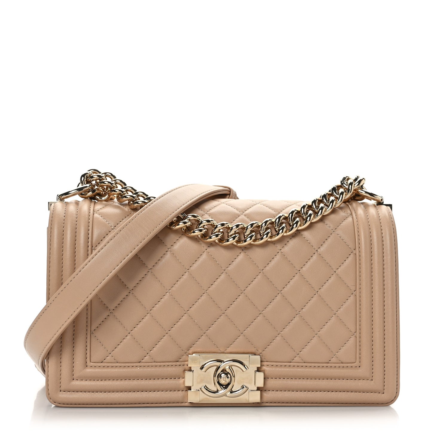 Calfskin Quilted Medium Boy Flap Beige