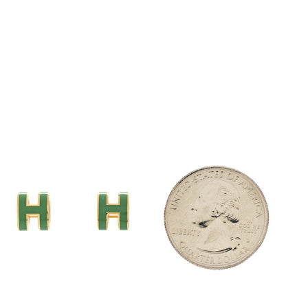 Hermes Gold Lacquered Mini Pop H Earrings Malachite 2 of 5