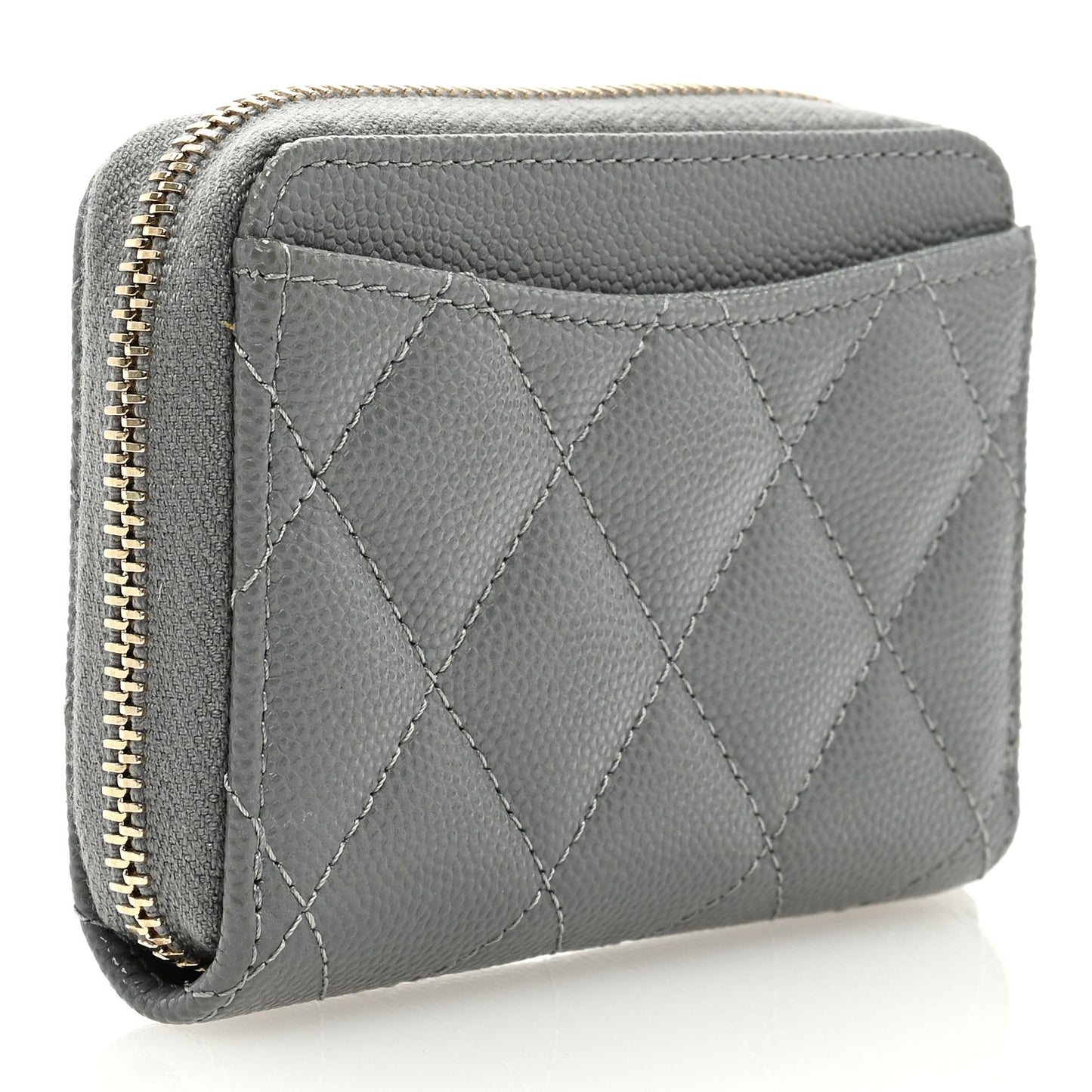 Caviar Quilted Zip Coin Purse Grey