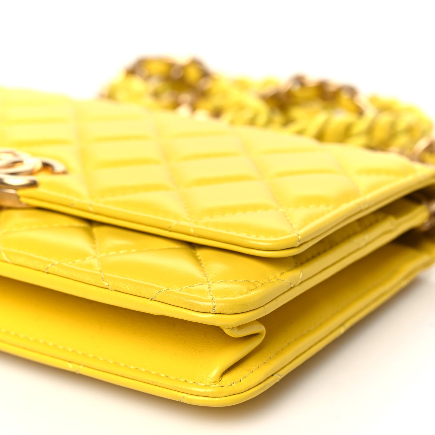 Lambskin Resin Quilted Wallet On Chain WOC Yellow