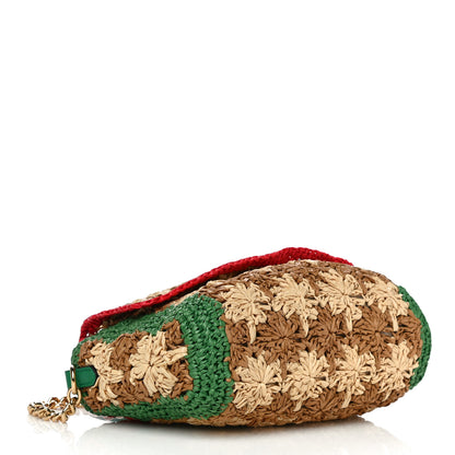 Gucci Raffia Azalea Calfskin Crochet Flower Small GG Marmont Shoulder Bag Natural Ecru Green Red New Shamarock 4 of 12