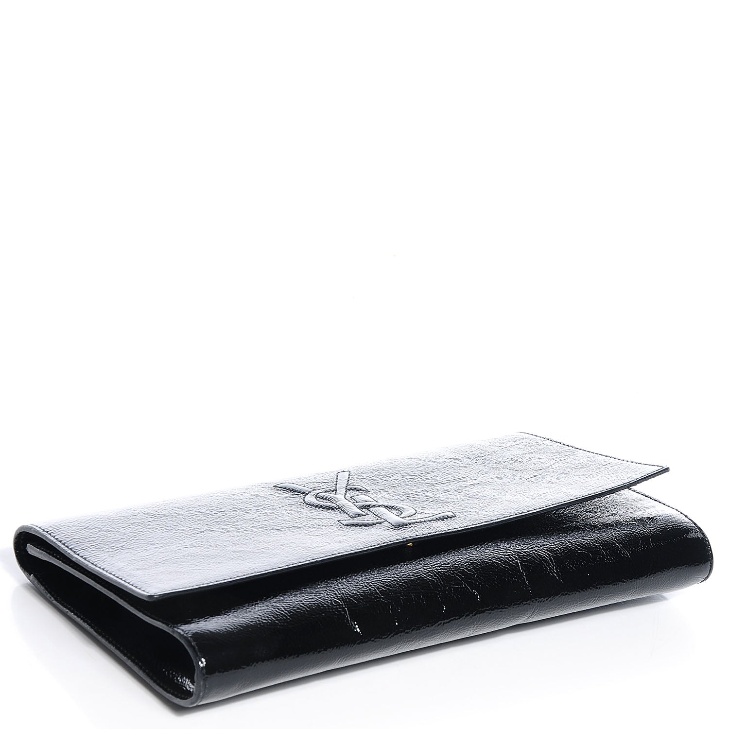 Saint Laurent Textured Patent Monogram Large Belle De Jour Clutch Black 4 of 7