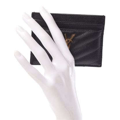 Saint Laurent Grain De Poudre Matelasse Chevron Monogram Credit Card Case Black 2 of 8