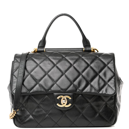 Chanel Calfskin Quilted Large Gold Bar Top Handle Flap Black 8 of 14