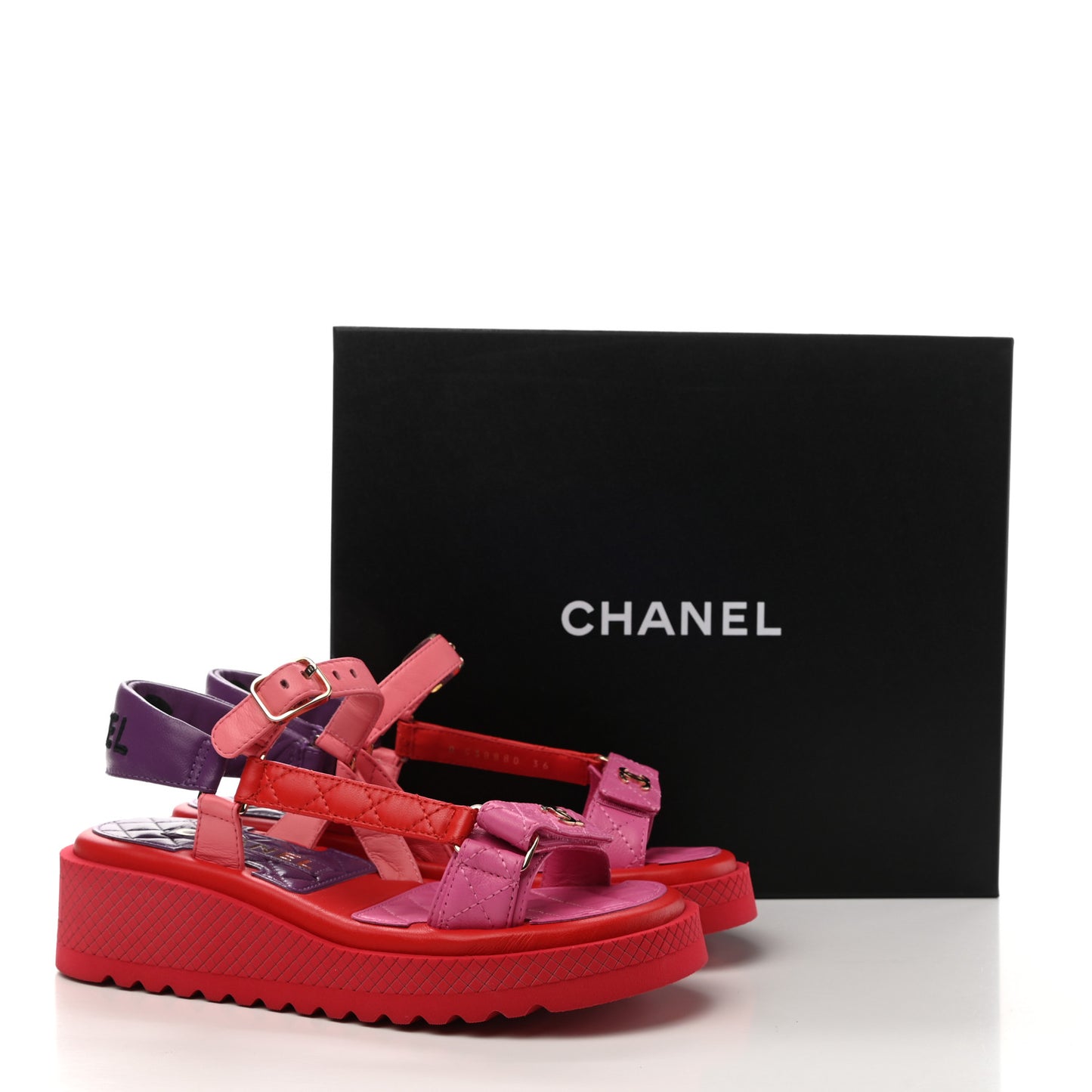 Lambskin Logo Platform Sandals 36 Red Purple Orange