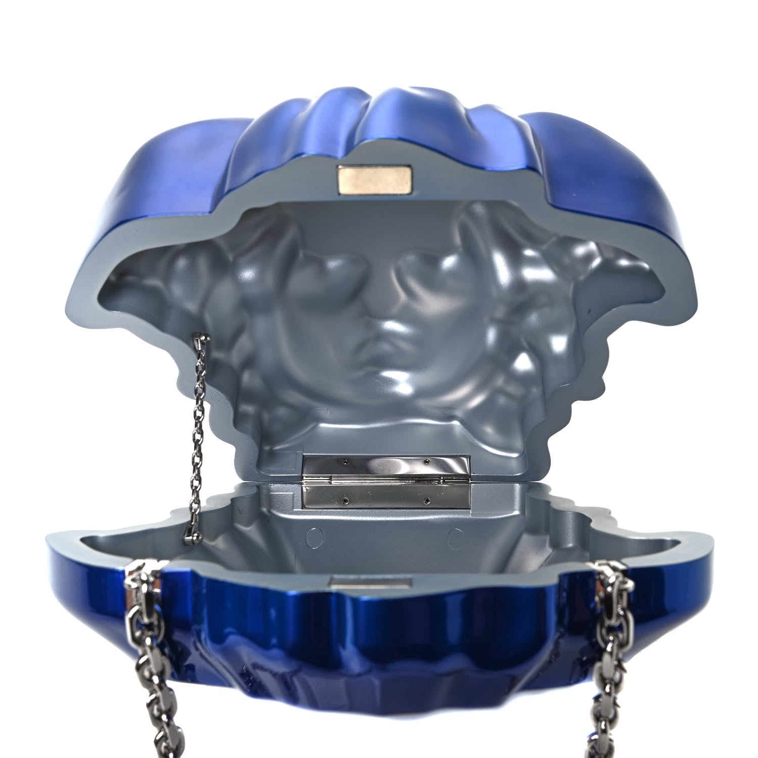 Versace Medusa Head Chain Clutch Blue Silver 4 of 4