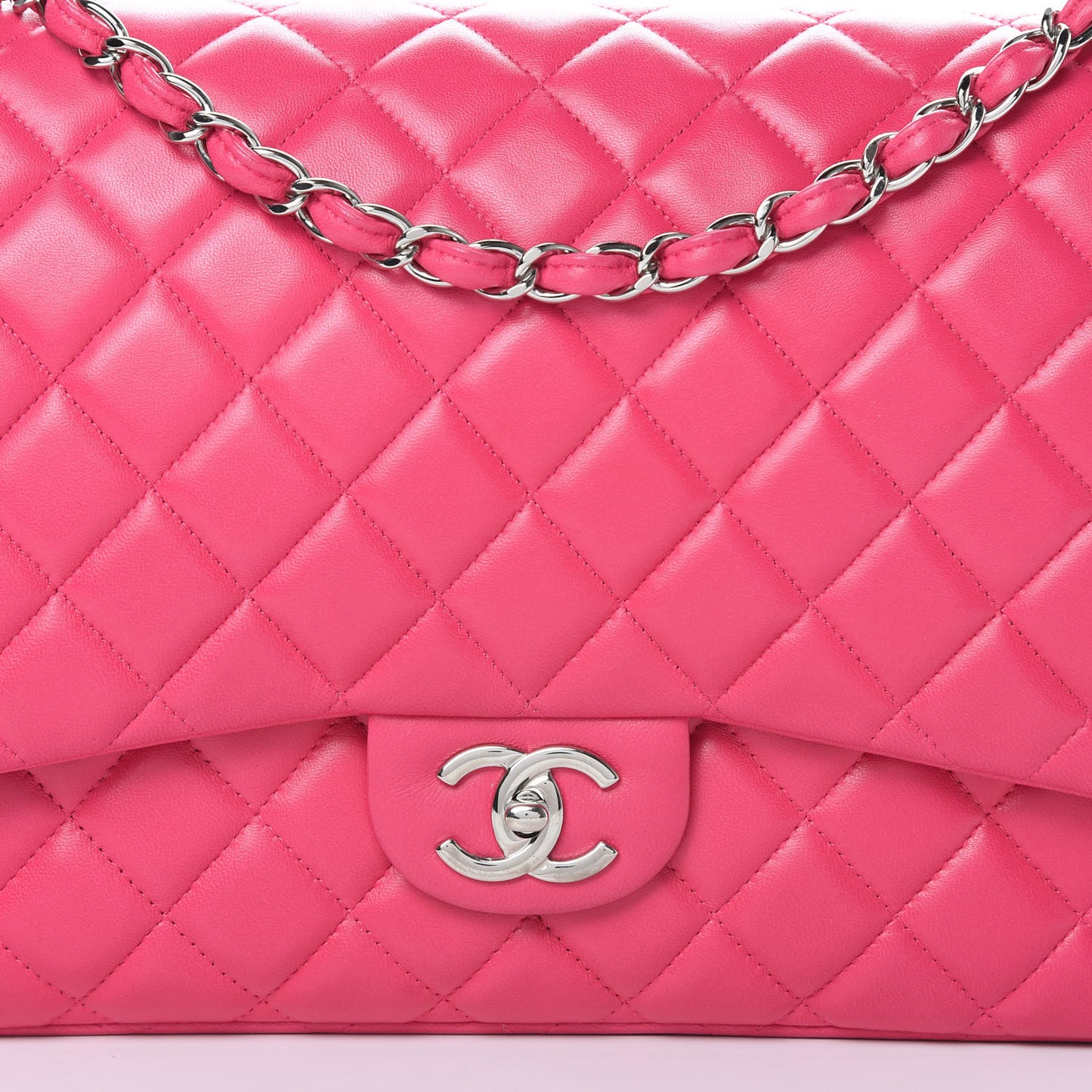 Lambskin Quilted Jumbo Double Flap Dark Pink
