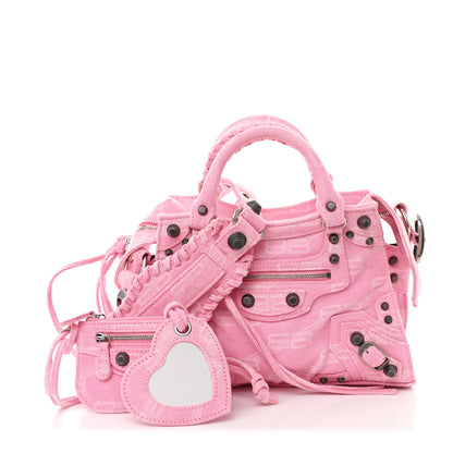 Balenciaga Denim BB Monogram Neo Cagole Handbag XS Pink 3 of 12