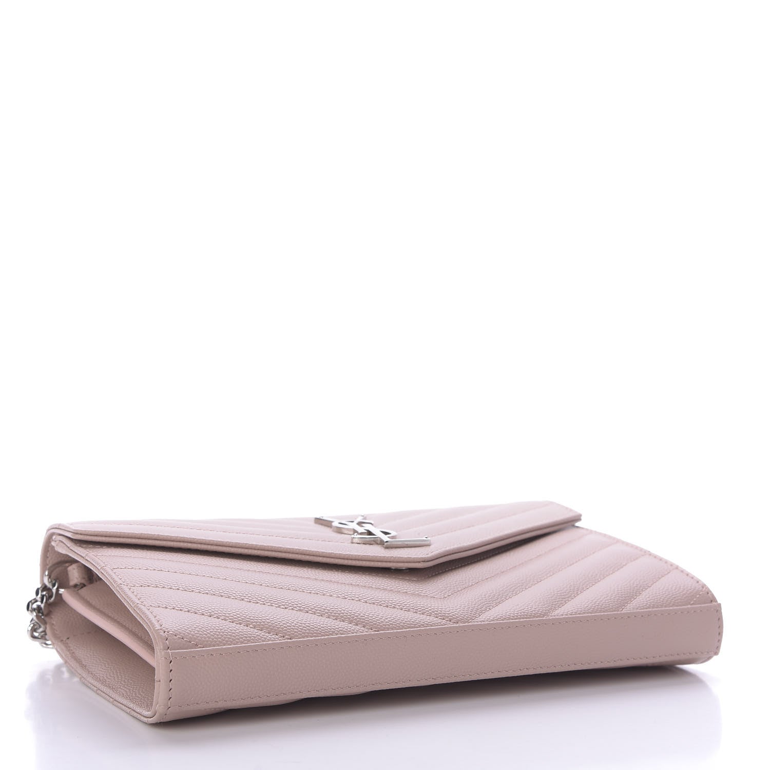 Saint Laurent Grain De Poudre Matelasse Chevron Monogram Chain Wallet Pale Pink 4 of 9