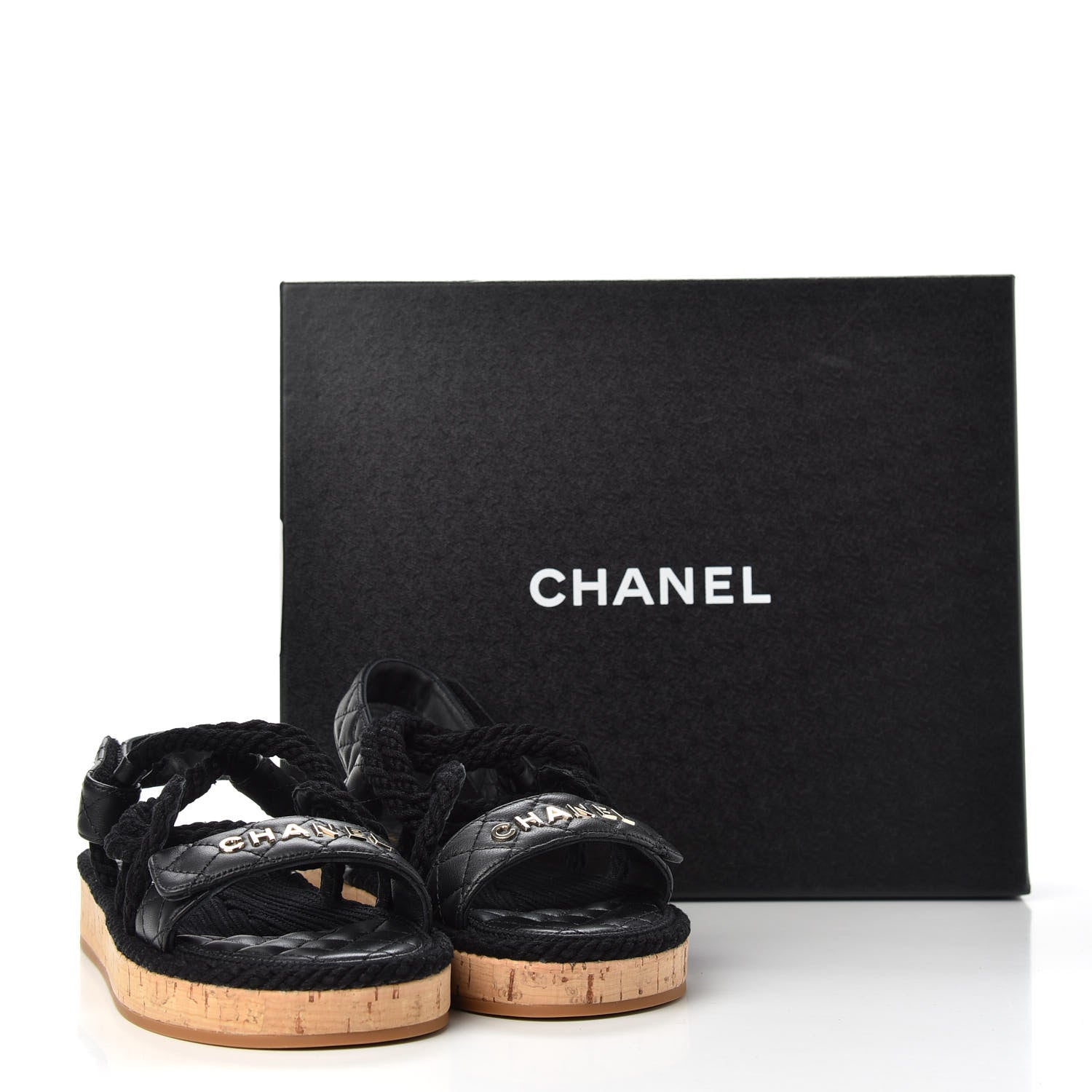 Chanel Cord Lambskin Quilted Logo Sandals 37 Black 8 of 8