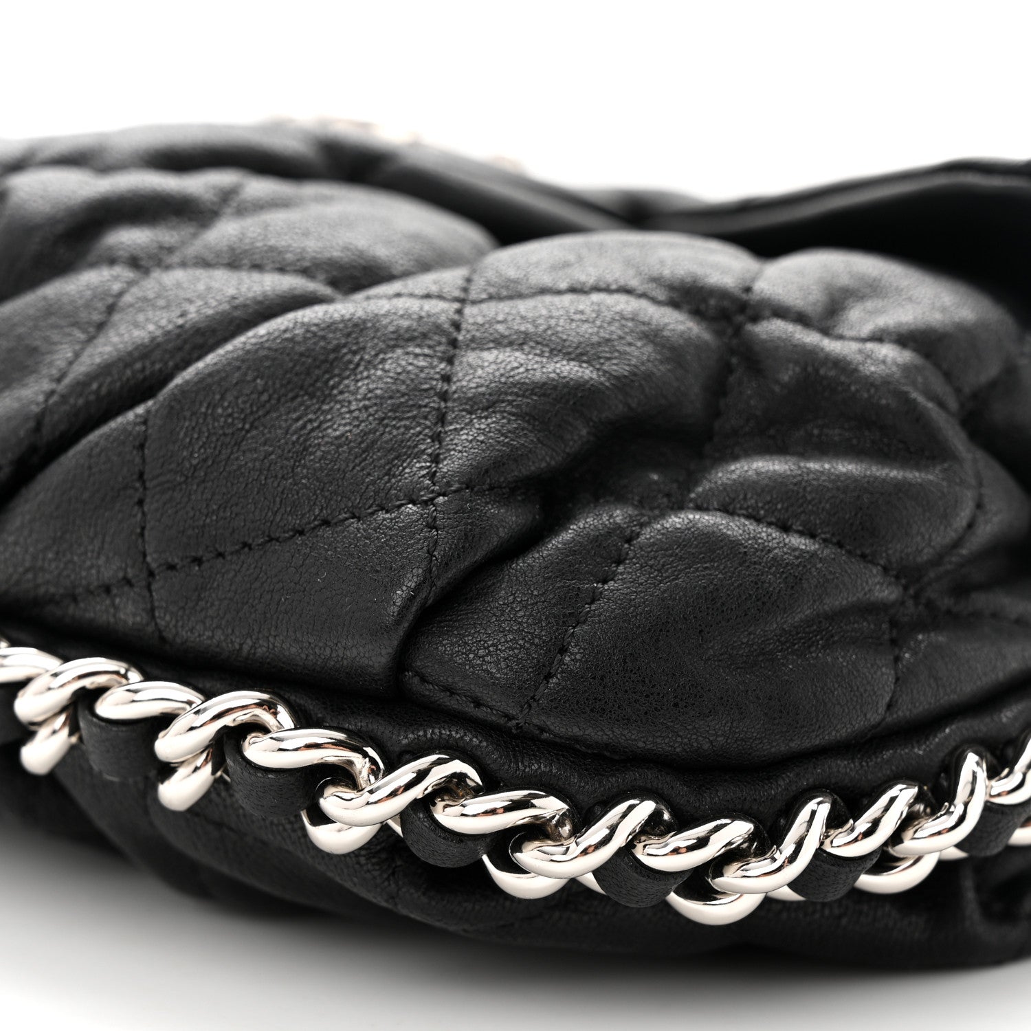 Chanel Washed Lambskin Quilted Medium Chain Around Messenger Black 10 of 11