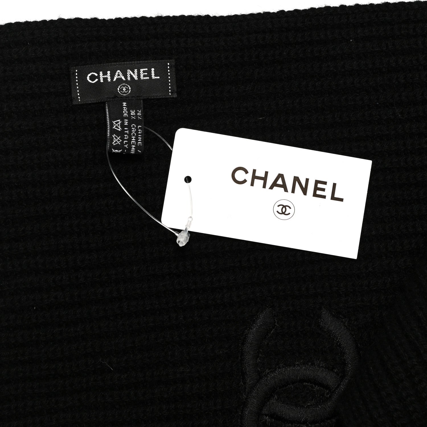 Chanel Wool Cashmere CC Scarf Black White 4 of 4