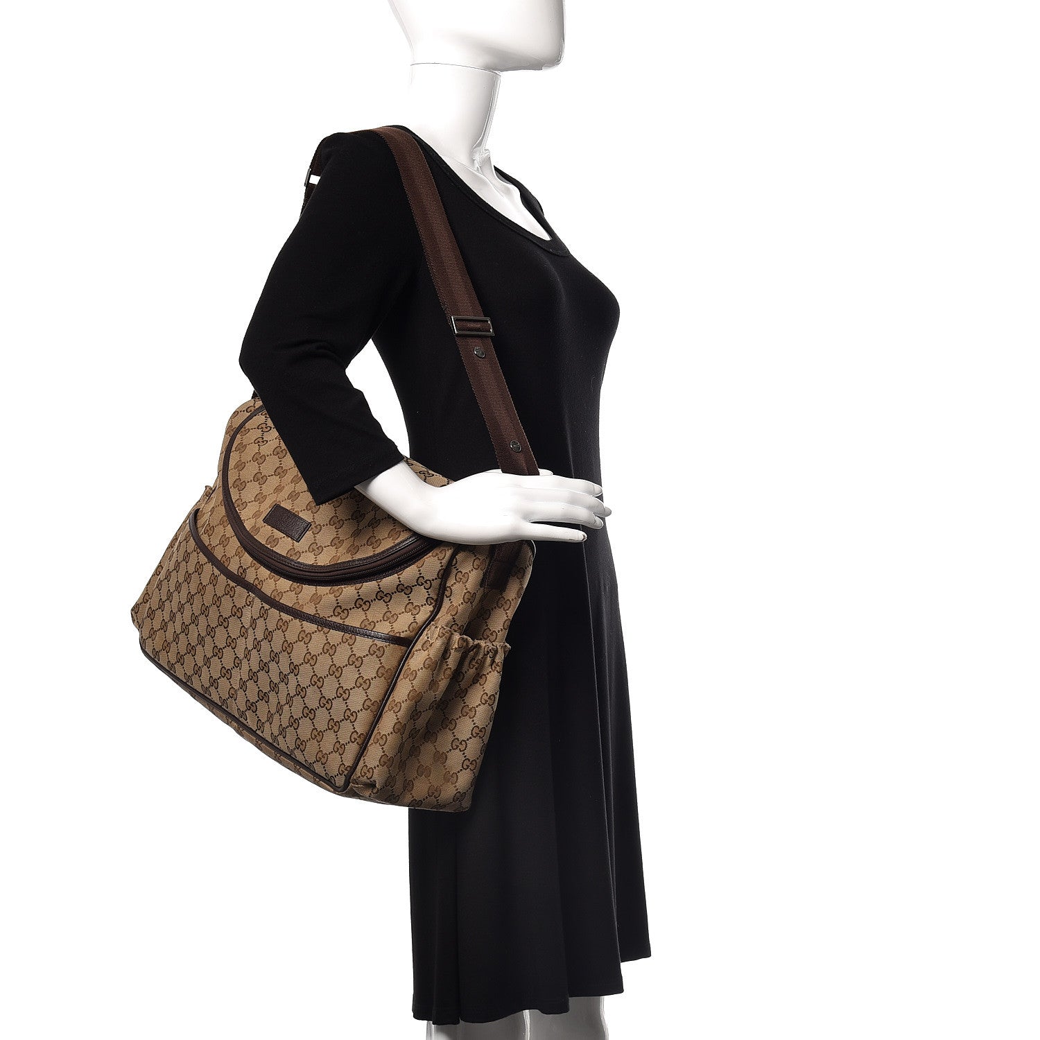 Gucci Monogram Natural Pigskin Large Diaper Bag Beige Ebony Cocoa Dark Chocolate 2 of 10
