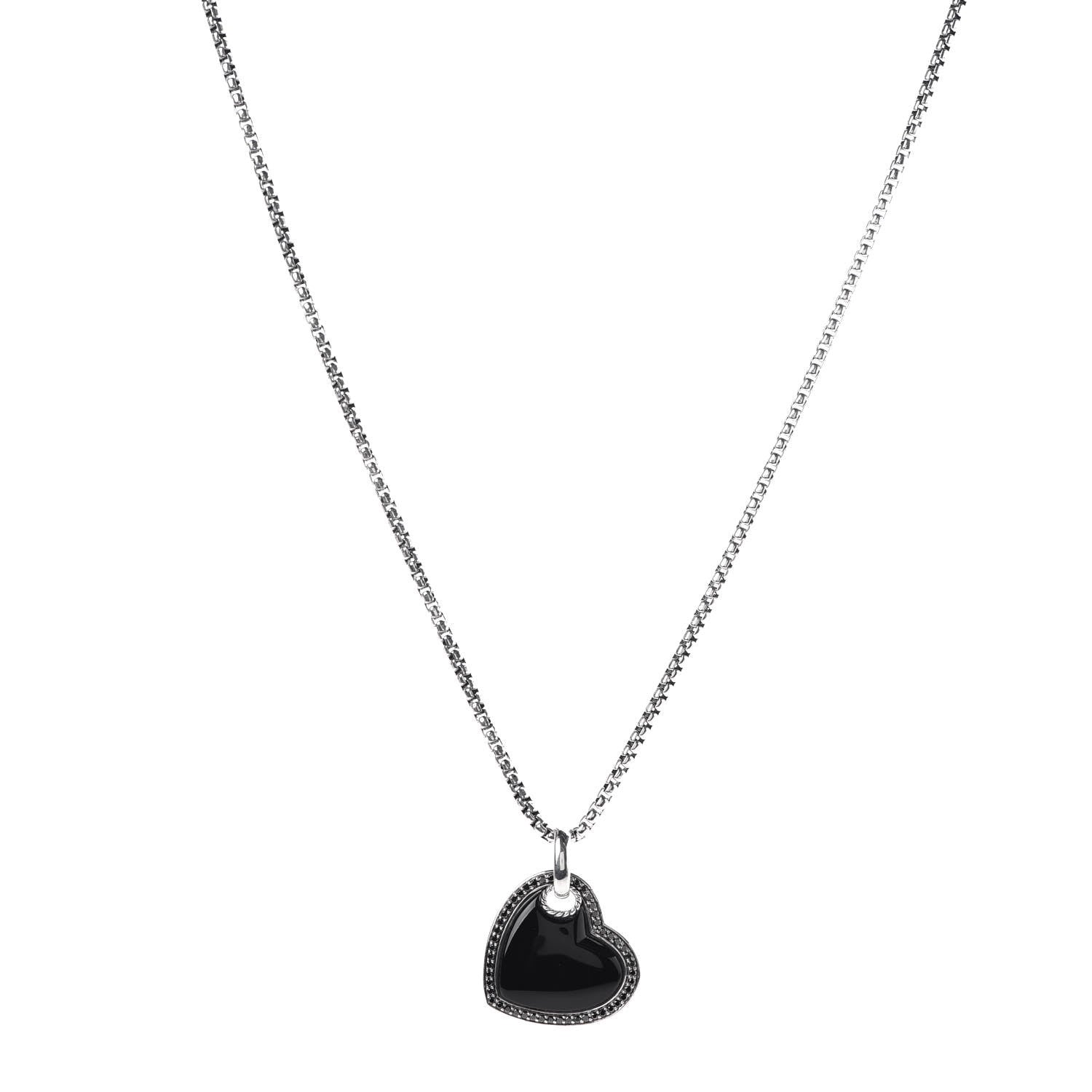David Yurman Sterling Silver Black Diamond Onyx Heart Cable Pendant Necklace 1 of 6