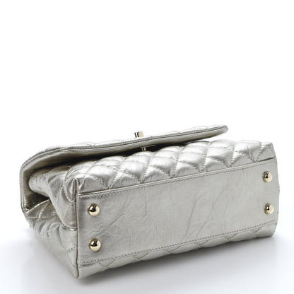 Chanel Metallic Aged Calfskin Quilted Mini Coco Handle Flap Silver 3 of 10