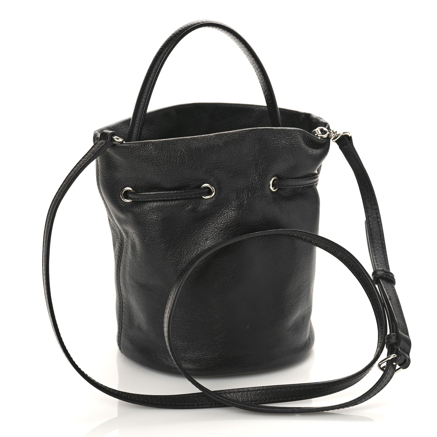 Balenciaga Smooth Calfskin Logo XS Everyday Drawstring Bucket Bag Black 3 of 10