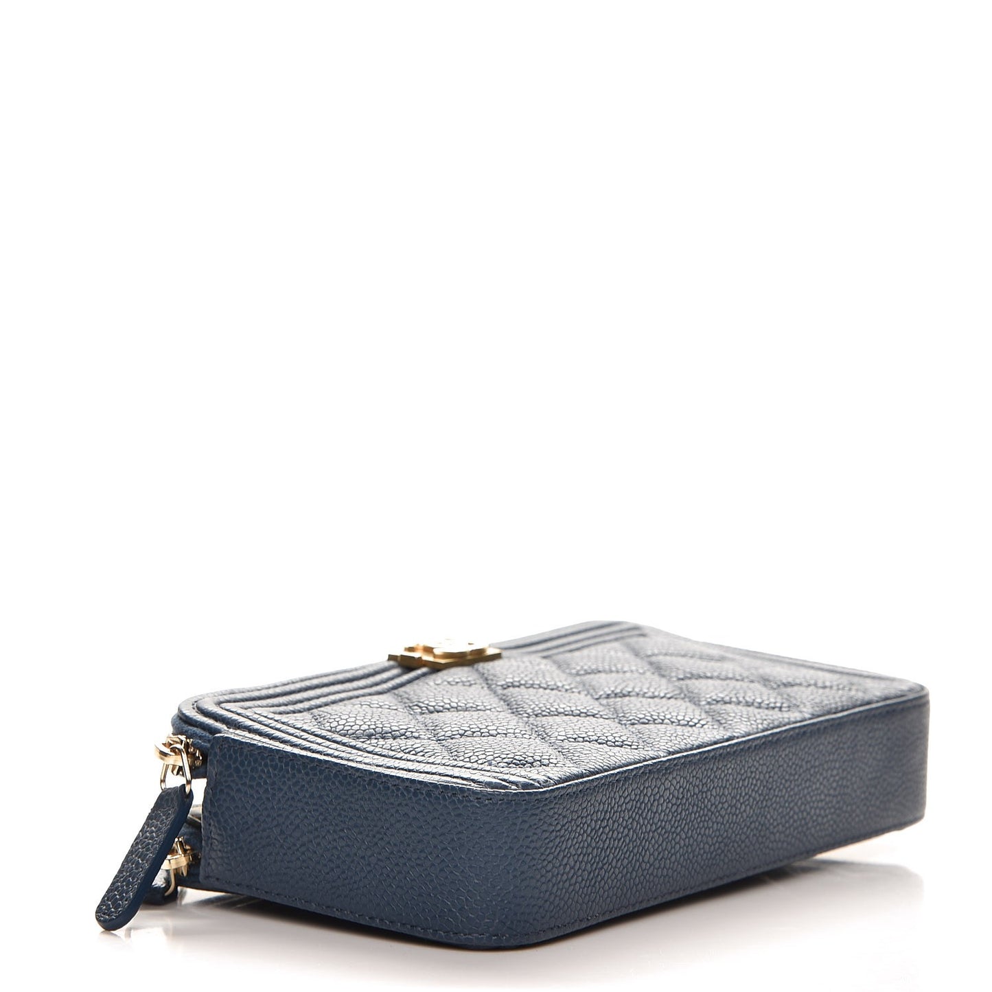 Caviar Quilted Small Boy Clutch With Chain Dark Blue