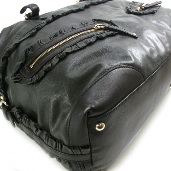 Leather Ruffle Sabrina Boston Black