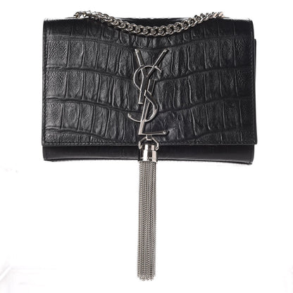 Saint Laurent Croc Calfskin Embossed Small Classic Monogram Kate Tassel Satchel Black 1 of 10