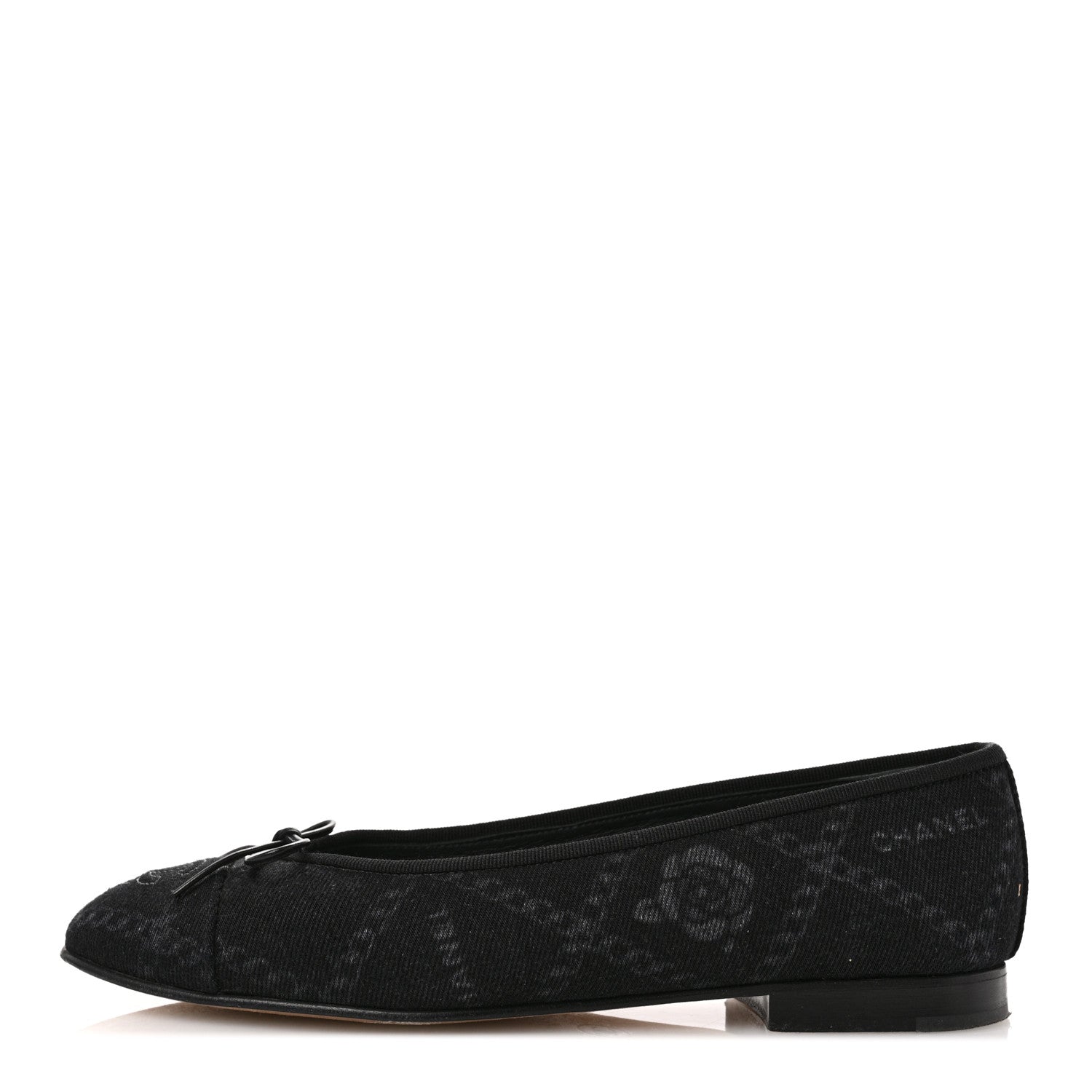 Chanel Denim Printed Cap Toe Ballerina Flats 39.5 Black White 1 of 12